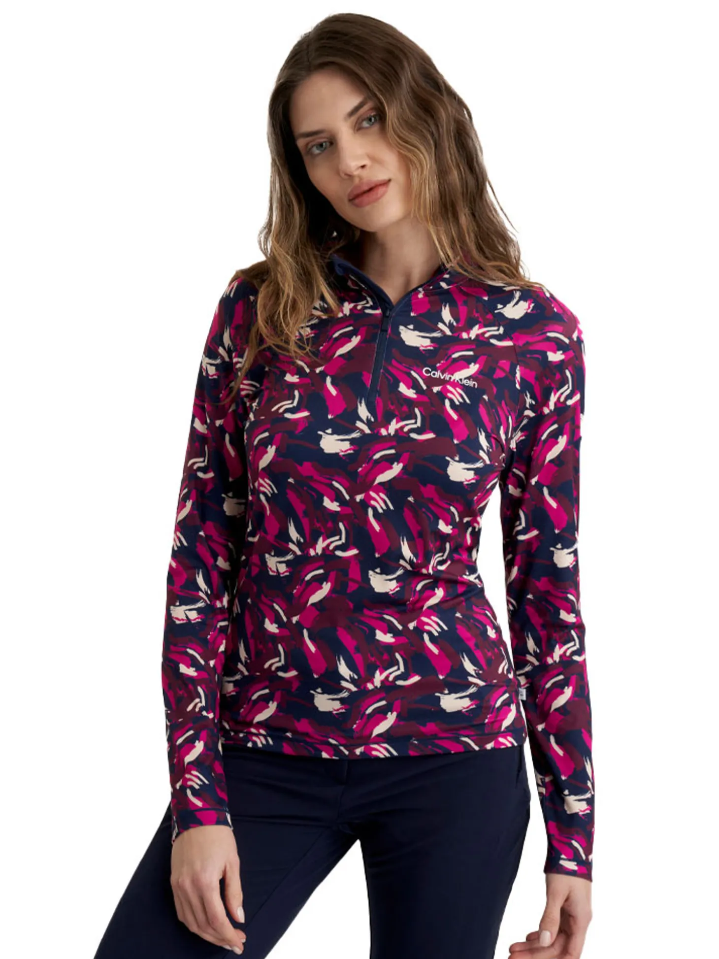 Calvin Klein Womens Dakota Quarter Zip Top - Brushstroke Print