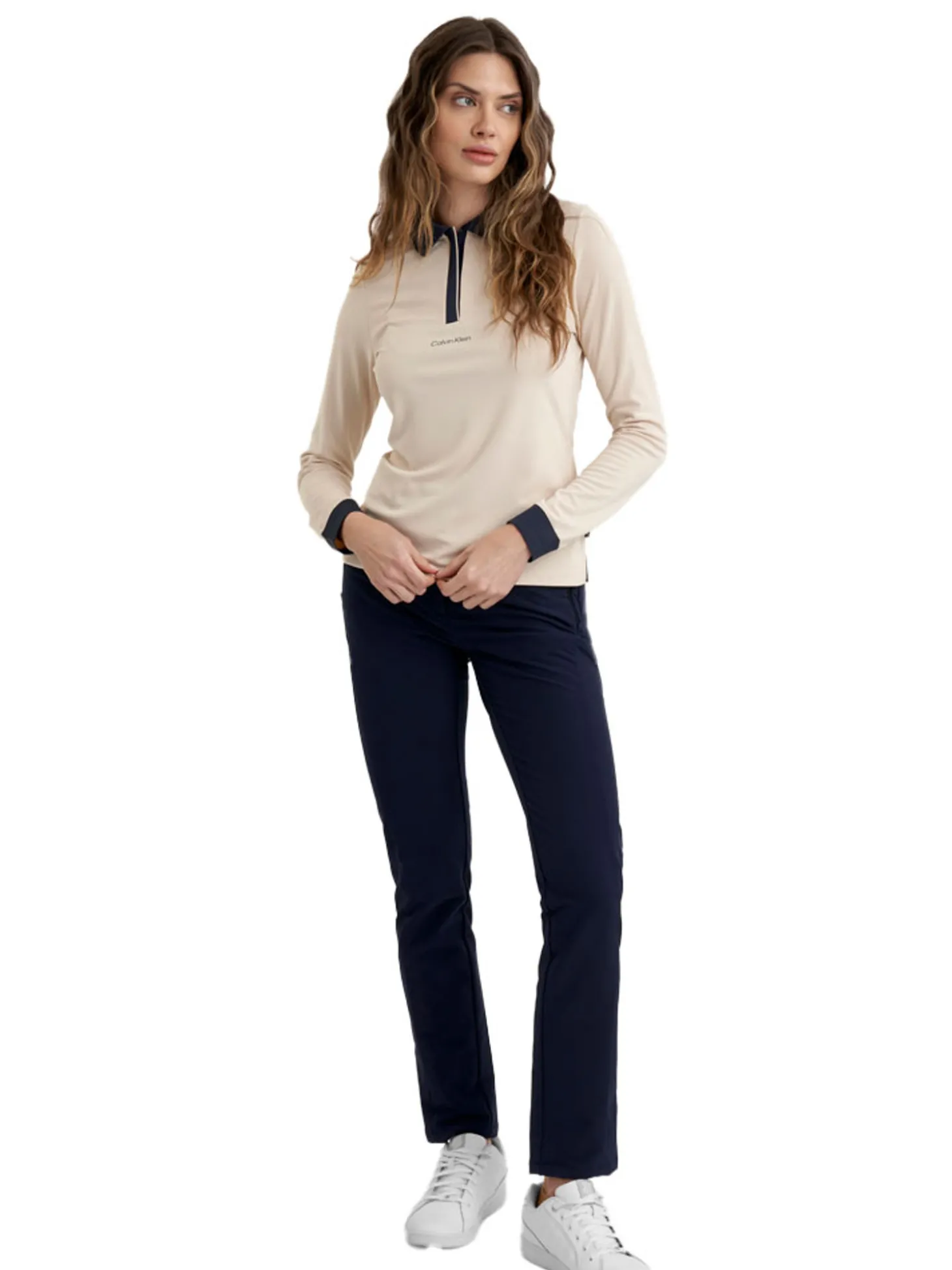 Calvin Klein Womens Mila Long Sleeve Polo - Tapioca