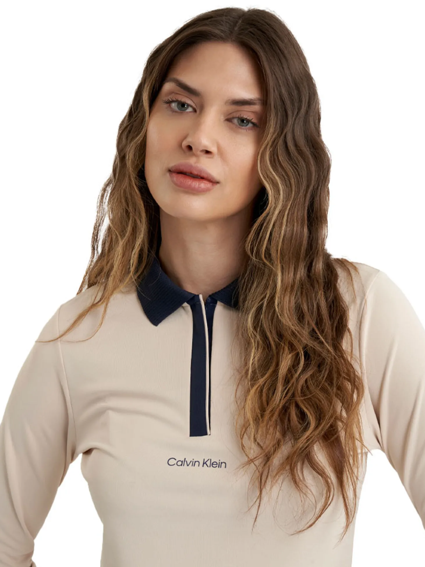 Calvin Klein Womens Mila Long Sleeve Polo - Tapioca