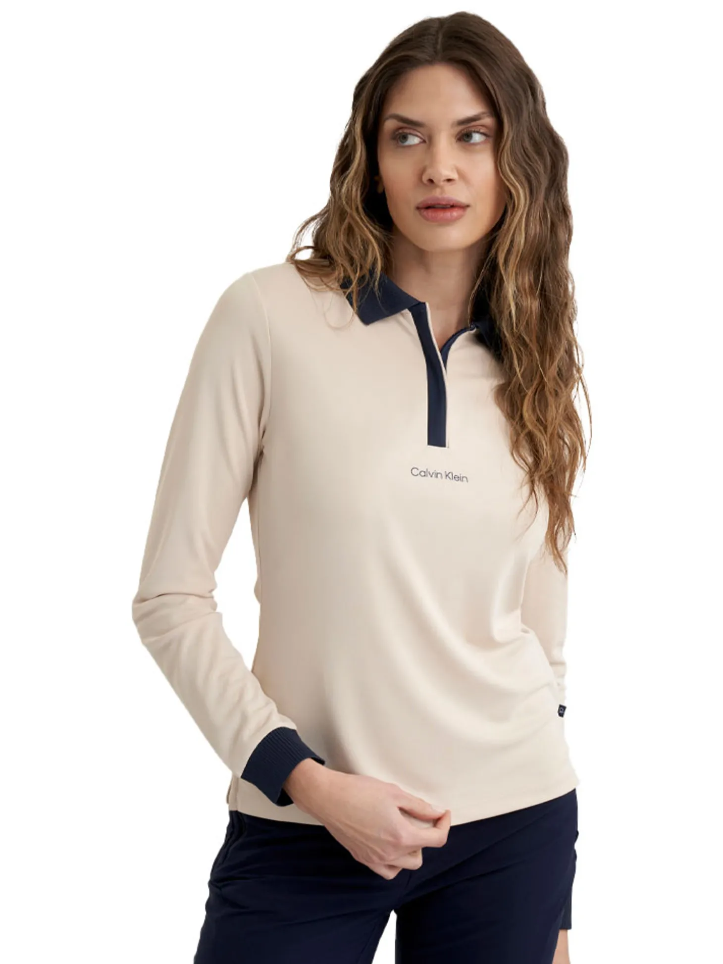 Calvin Klein Womens Mila Long Sleeve Polo - Tapioca
