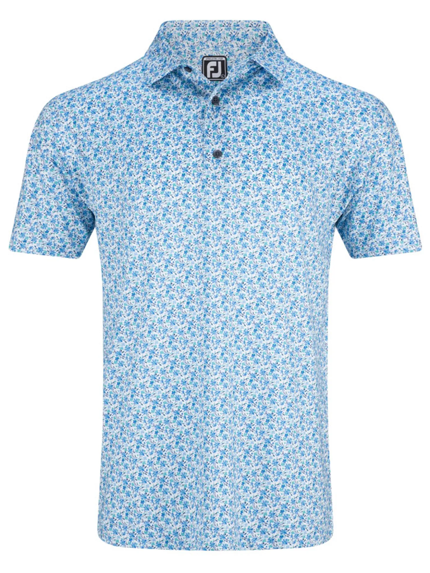 FootJoy Allover Floral Print Lisle Polo Shirt (Athletic Fit) - White/Blue