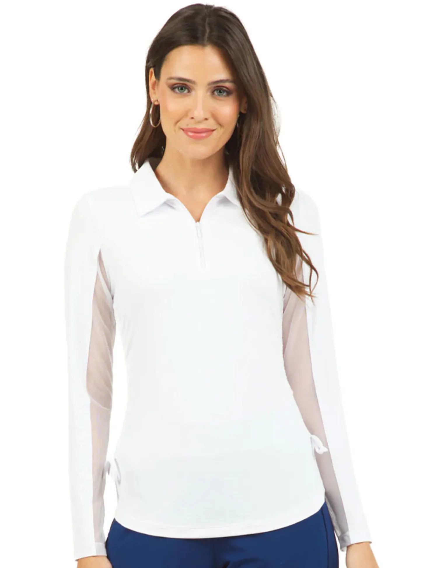 IBKUL Adjustable Long Sleeve Zip Polo - White