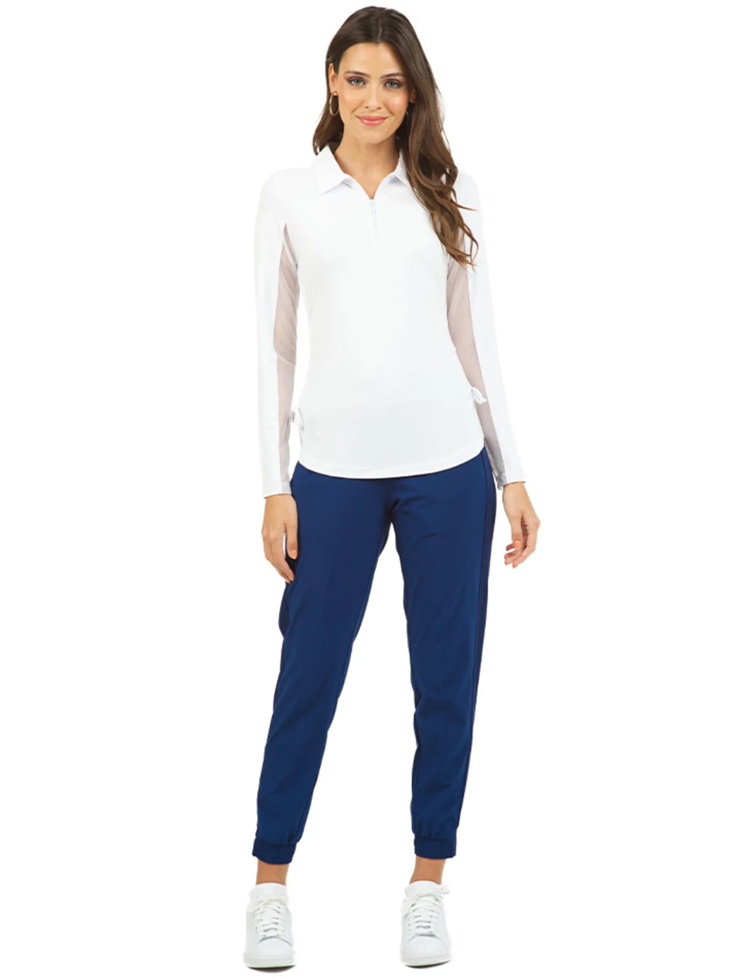 IBKUL Adjustable Long Sleeve Zip Polo - White