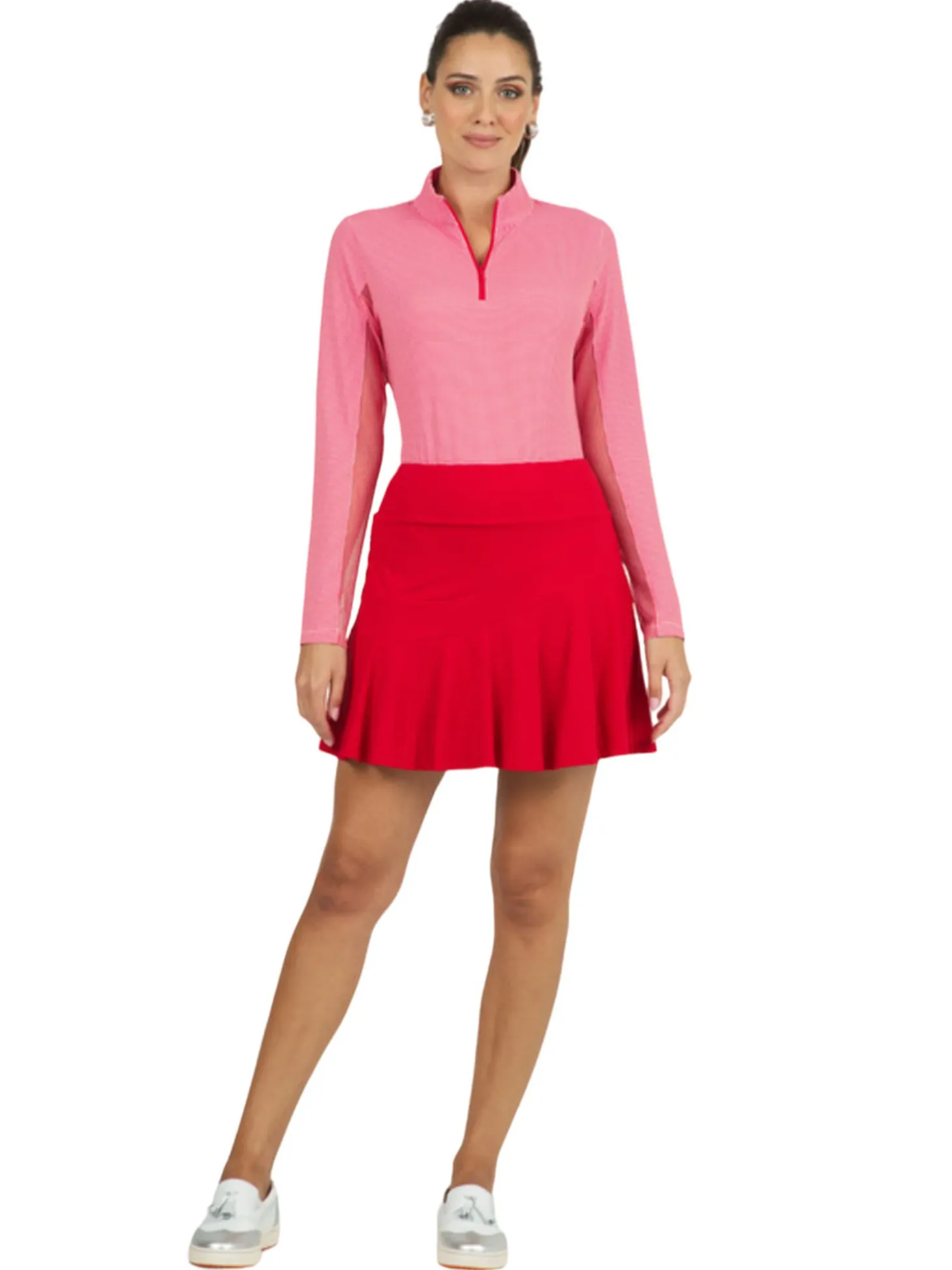 IBKUL Solid Flounce Skort (16.25") - Red