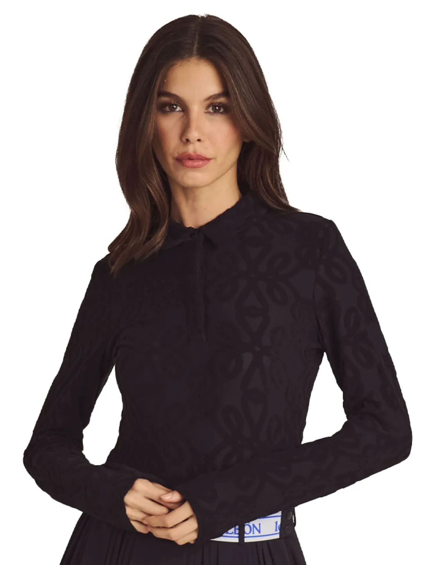 Malbon Womens Sophie Long Sleeve Polo - Black